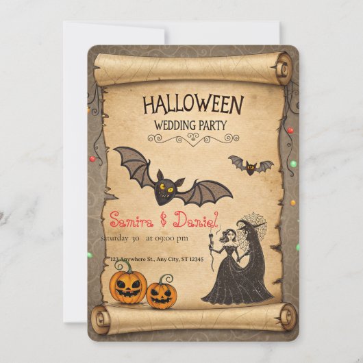 Vintage Halloween Wedding Invitation Scroll (Devant)