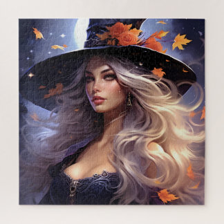 Vintage Halloween Witch Autumn Leaves Legpuzzel