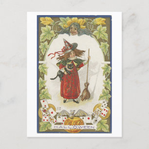 Vintage Halloween Witch Briefkaart