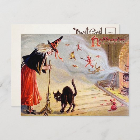 Vintage Halloween Witch Briefkaart (Voorkant / Achterkant)