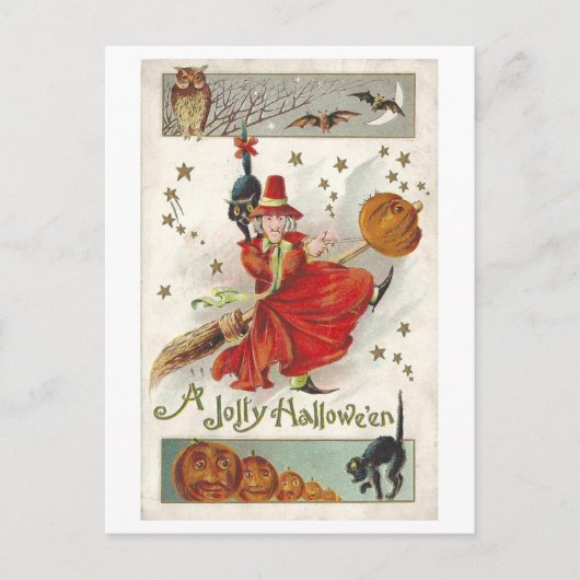 Vintage Halloween Witch Briefkaart (Voorkant)