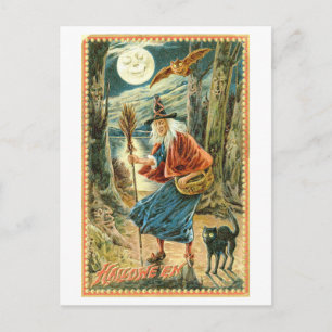 Vintage Halloween Witch Briefkaart