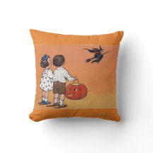 Vintage Halloween Witch en Children Sierkussen