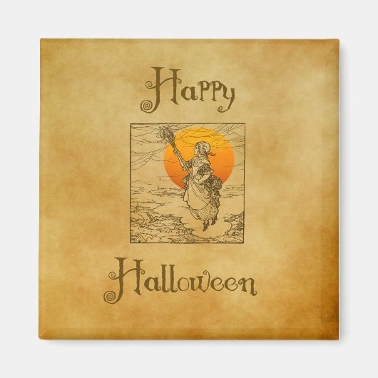 Vintage Halloween Witch Magnet Magneet (Voorkant)