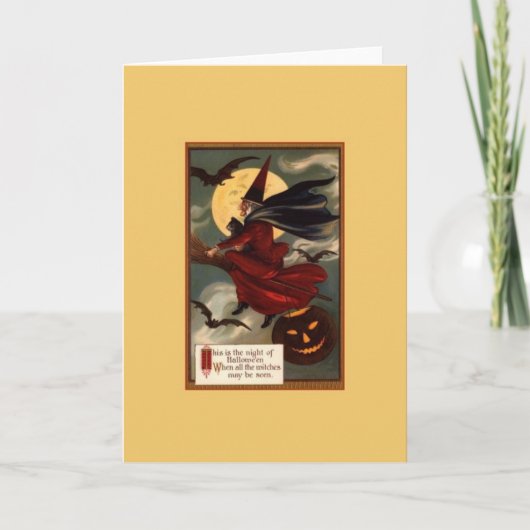 Vintage Halloween Witch Wenskaart Kaart (Voorkant)