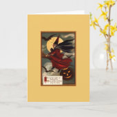 Vintage Halloween Witch Wenskaart Kaart (Gele Bloem)