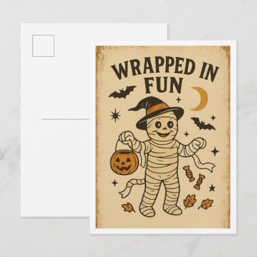 Vintage Halloween Wrapped in Fun Briefkaart (Voorkant / Achterkant)