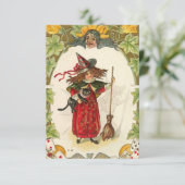 Vintage Hallowen Witch Afbeelding op uitnodigingen (Staand voorkant)