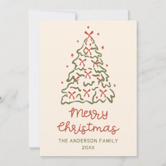 Vintage Hand Drawn Ribbons Tree Photo Christmas Feestdagenkaart