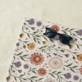 Vintage Hand-Drawn Wildflowers Patchwork Seamless Strandlaken