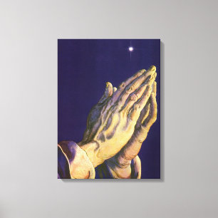 Vintage handen biddend met Ster van Bethlehem Canvas Afdruk