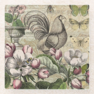 Vintage Hane Tuin Collage Kunst: Frans Landelijk Glazen Onderzetter
