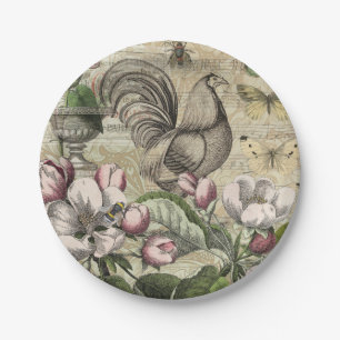 Vintage Hane Tuin Collage Kunst: Frans Landelijk Papieren Bordje