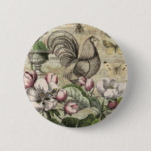 Vintage Hane Tuin Collage Kunst: Frans Landelijk Ronde Button 5,7 Cm