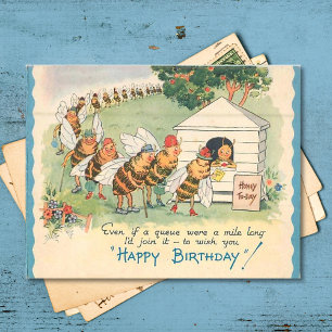 Vintage Happy Bee Birthday Holiday Briefkaart