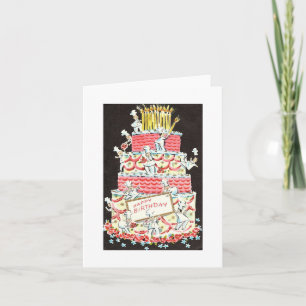 Vintage Happy Birthday Cake Card Kaart