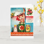 Vintage - Happy Birthday Cat, Kaart (Gele Bloem)