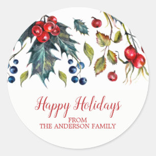 Vintage Happy Holidays Sticker Holly Berry
