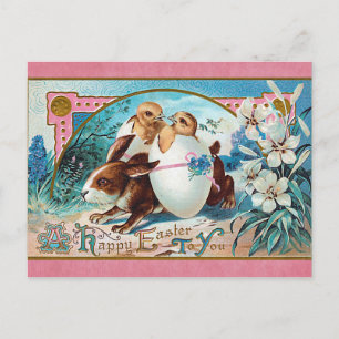 Vintage Happy Paast Cute Rabbit Chicken Egg Briefkaart