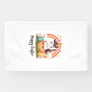 Vintage Happy Pasen Eenhoorn Regenboog Ei Schattig Spandoek