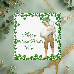 Vintage Happy Saint Patricks Day Pet Boy Hugs Lamb Magneet