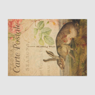 Vintage Hare Rabbit Floral Flowers French Tissuepapier