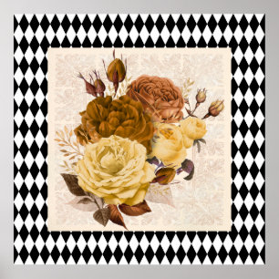 Vintage Harlequin Garden Rozen Poster