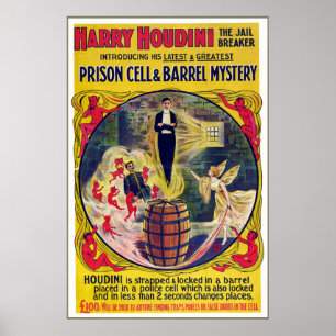 Vintage Harry Houdini Gevangenis Cel en Barrel Mys Poster