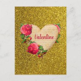 Vintage Hart Gouden Glitter Valentijnsdag Kaart