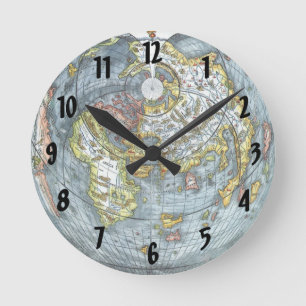 Vintage Hartvormige Antieke Wereldkaart Peter Apia Ronde Klok