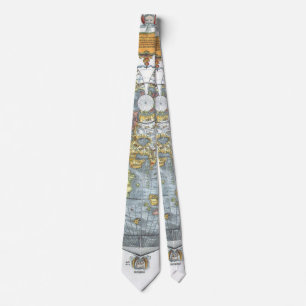 Vintage hartvormige antieke wereldkaart Peter Apia Stropdas