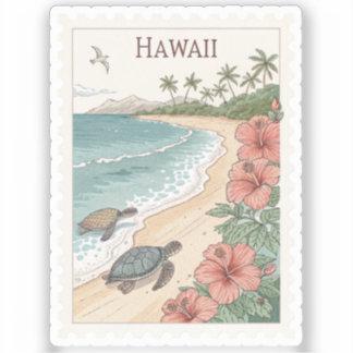 Vintage Hawaï Zeeschildpad Hibiscus Strand Stempel Sticker