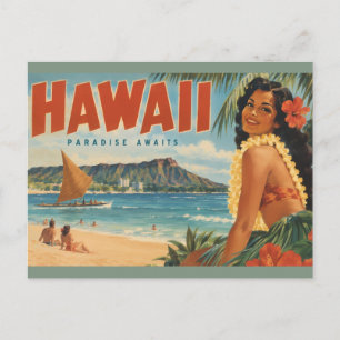 Vintage Hawaiaanse Hula Meisje Aloha Ontsnapping P Feestdagenkaart