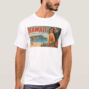Vintage Hawaiaanse Hula Meisje Aloha Ontsnapping P T-shirt