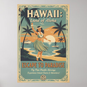 Vintage Hawaïaanse Land van Aloha Ontsnappen naar Poster
