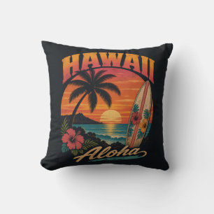 Vintage Hawaiaanse Zonsondergang Palmen Surfplank Kussen