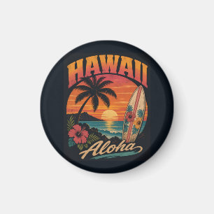 Vintage Hawaiaanse Zonsondergang Palmen Surfplank Magneet