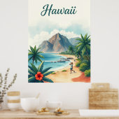 Vintage Hawaii Travel Illustration Poster (Keuken)