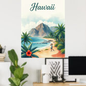 Vintage Hawaii Travel Illustration Poster (Thuiskantoor)