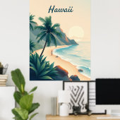 Vintage Hawaii Travel Illustration Poster (Thuiskantoor)