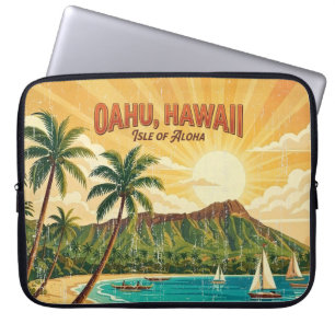 Vintage Hawaiiaanse Reisposters - Oahu Wetsuit Laptop Sleeve