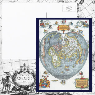 Vintage Heart Shaped Antiek Wereldkaart Peter Apia Briefkaart