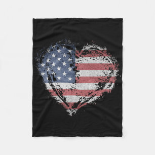Vintage Heart Shirt Amerikaanse Vlag Usa Patriotti Fleece Deken