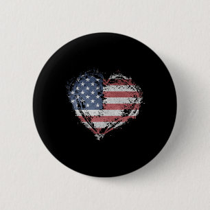 Vintage Heart Shirt Amerikaanse Vlag Usa Patriotti Ronde Button 5,7 Cm