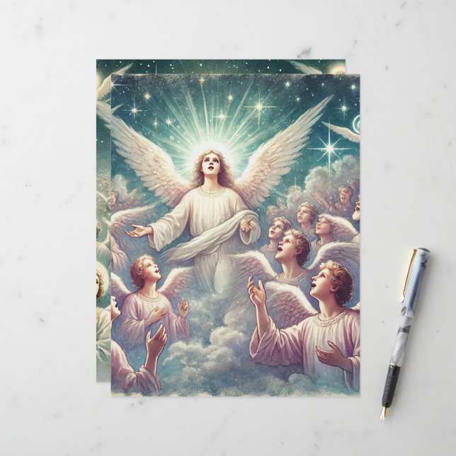 Vintage Heavenly Host Angels Scrapbook Papier (Devant/Arrière en situation)
