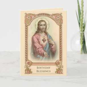 Vintage Heilig Hart van Jezus Religieuze Verjaarda Kaart