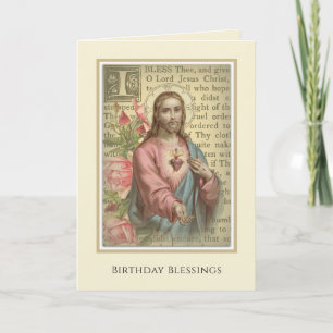 Vintage Heilig Hart van Jezus Religieuze Verjaarda Kaart