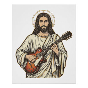 Vintage heilige gitarist graveer shirt ontwerp_1 perfect poster