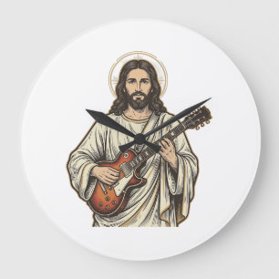 Vintage Heilige Gitarist Gravure Shirt Ontwerp_1 Grote Klok