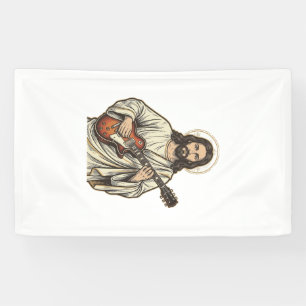 Vintage Heilige Gitarist Gravure Shirt Ontwerp_1 Spandoek